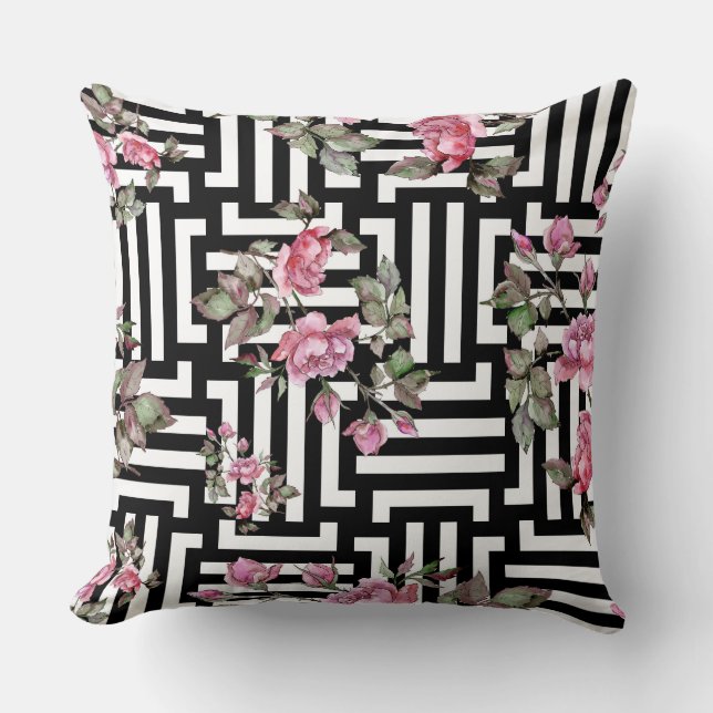 Aquarelle Rose noir Coussin réversible (Recto)
