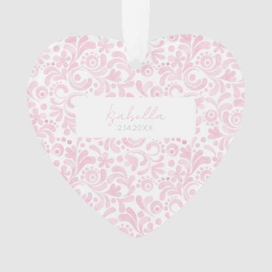 Aquarelle rose NOM DU Bébé DATE DE NAISSANCE Coeur (devant)
