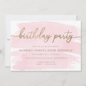 Aquarelle rose or Anniversaire de fête Invitation (Devant)