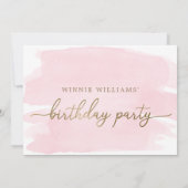 Aquarelle rose or Anniversaire de fête Invitation (Dos)