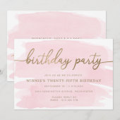 Aquarelle rose or Anniversaire de fête Invitation (Devant / Derrière)