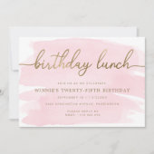 Aquarelle rose Or Anniversaire Déjeuner Invitation (Devant)