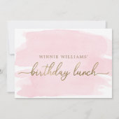 Aquarelle rose Or Anniversaire Déjeuner Invitation (Dos)