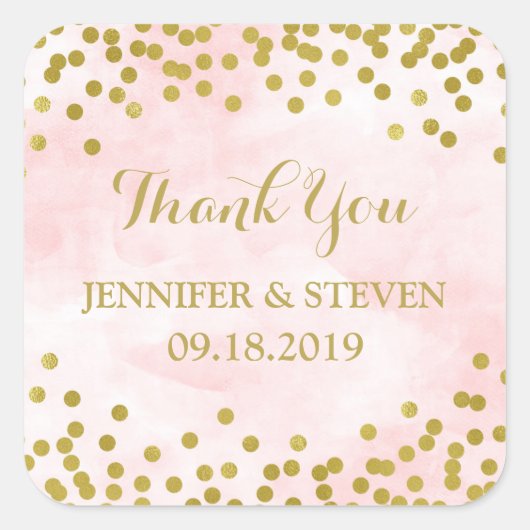 Aquarelle rose or Confetti Mariage Étiquette (Devant)