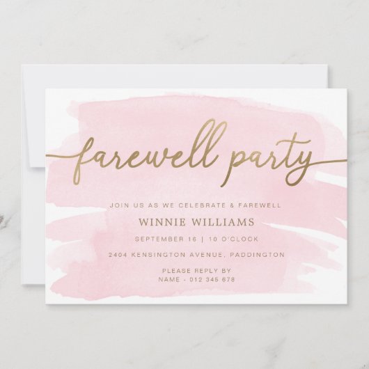 Aquarelle rose or Farewell Party Invitation (Devant)