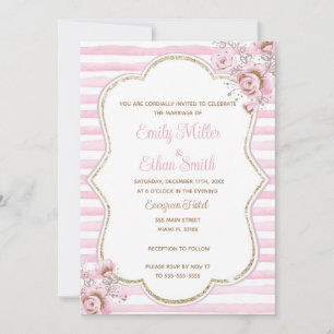 Aquarelle rose or floral faire-part de mariage