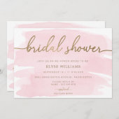 Aquarelle rose or Invitation de la douche nuptiale (Devant / Derrière)