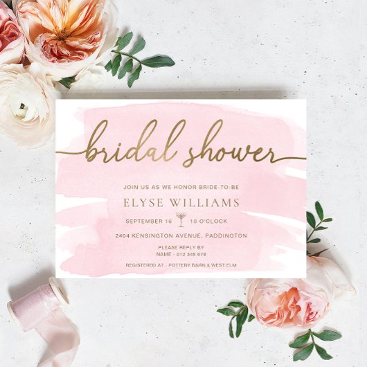 Aquarelle rose or Invitation de la douche nuptiale