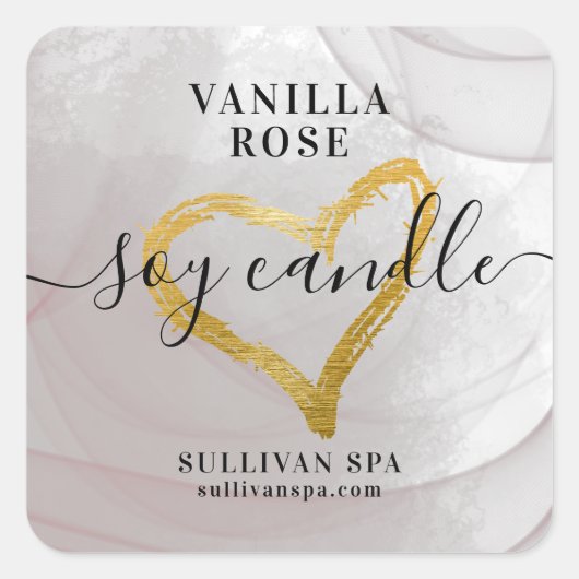 Aquarelle rose Or Phuile Coeur Soy Étiquette (Devant)