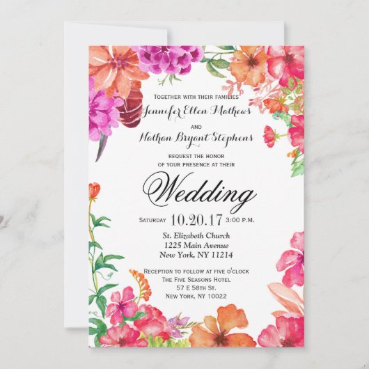 Aquarelle rose orange Jardin Mariage Invitations (Devant)