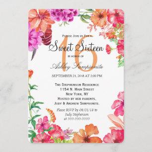 Aquarelle rose orange Jardin sucré 16 invitations