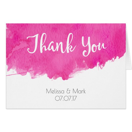 Aquarelle rose Paint Splatter Mariage Merci (Devant horizontal)