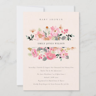 Aquarelle rose pâle Baby shower Floral Invitation