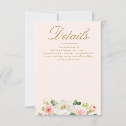 aquarelle rose pâle fleurs mariage détails carte (Devant)