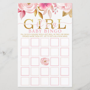 Aquarelle rose pâle Floral Baby Girl Carte Bingo