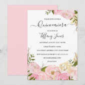 Aquarelle rose pâle Floral Quinceanera Invitation (Devant / Derrière)