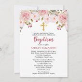 Aquarelle rose pâle Invitation Baptême florale (Devant)