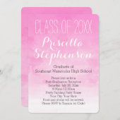 Aquarelle rose pâle Invitation de la fête de gradu (Devant / Derrière)