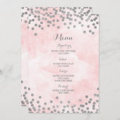 Aquarelle rose pâle - Menu Mariage Confetti Argent (Devant / Derrière)