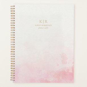 Aquarelle rose pâle, or monogramme planner