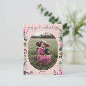 Aquarelle rose pâle Photo Carte postale Noël (Debout devant)