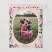 Aquarelle rose pâle Photo Carte postale Noël (Devant)