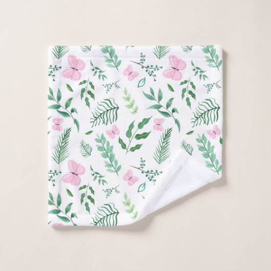 Aquarelle rose papillon botanique (Gant de toilette)