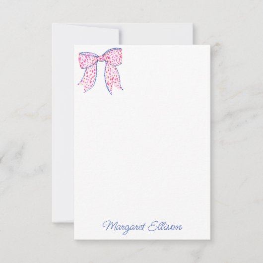 Aquarelle rose Polka Pot Bow Note Cartes (Devant)
