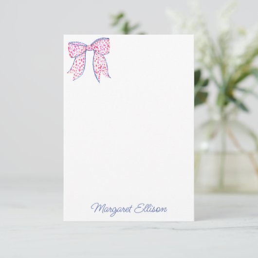 Aquarelle rose Polka Pot Bow Note Cartes (Debout devant)