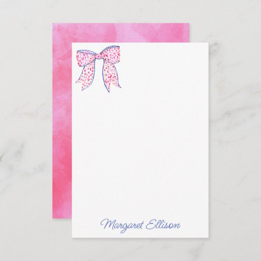 Aquarelle rose Polka Pot Bow Note Cartes (Devant / Derrière)