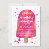 Aquarelle rose Popsicle Invitation d'anniversaire (Devant)