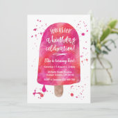 Aquarelle rose Popsicle Invitation d'anniversaire (Debout devant)