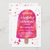 Aquarelle rose Popsicle Invitation d'anniversaire (Devant / Derrière)