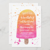 Aquarelle rose Popsicle Invitation d'anniversaire (Devant / Derrière)