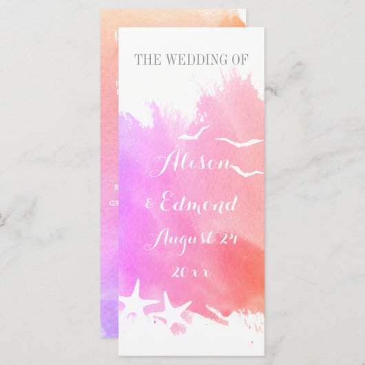 Aquarelle rose, programme de mariage de plage d'ét (Devant / Derrière)