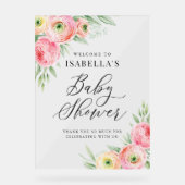 Aquarelle rose Ranunculus Baby shower Bienvenue (Recto)