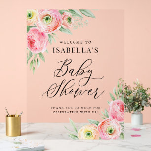 Aquarelle rose Ranunculus Baby shower Bienvenue