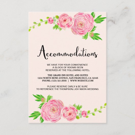 Aquarelle rose Ranunculus Cartes d'hébergement (Devant)