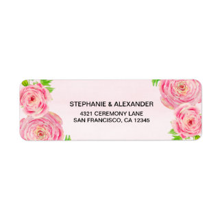 Aquarelle rose Ranunculus Étiquettes de adresse