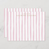 Aquarelle rose rayures élégantes carte de note (Devant / Derrière)