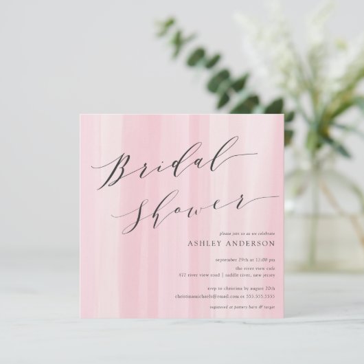 Aquarelle rose rayures nuptiale douche Invitation (Debout devant)