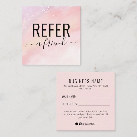 Aquarelle rose Référer Une Carte De Référence Ami (Devant / Derrière)