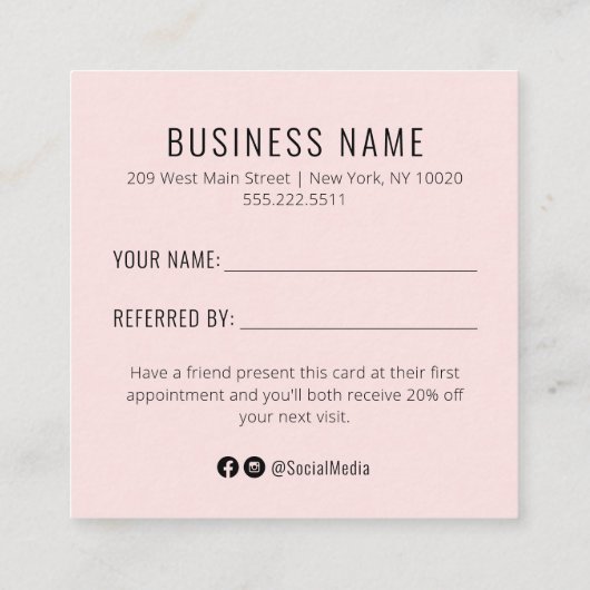 Aquarelle rose Référer Une Carte De Référence Ami (Dos)