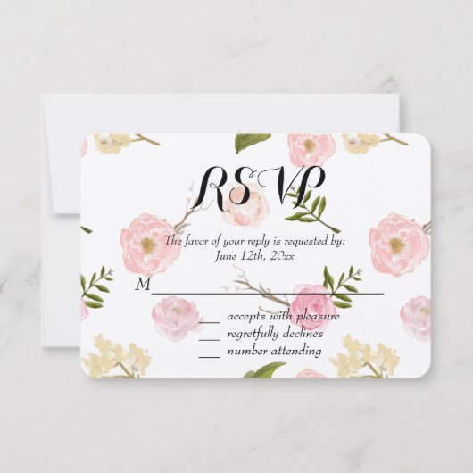 Aquarelle rose romantique Jardin Floral RSVP (Devant)