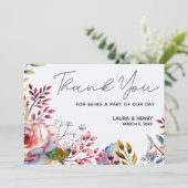 Aquarelle rose rose Carte de remerciements florale (Debout devant)