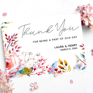 Aquarelle rose rose Carte de remerciements florale
