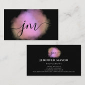 Aquarelle rose rose clair monogramme Carte de visi (Devant / Derrière)