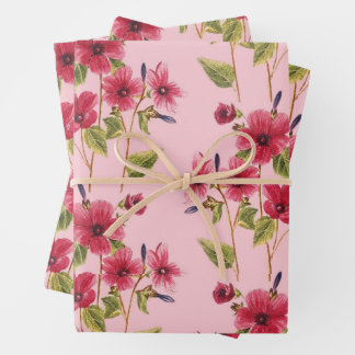 Aquarelle Rose rose ensemble de 3 feuilles d'envel