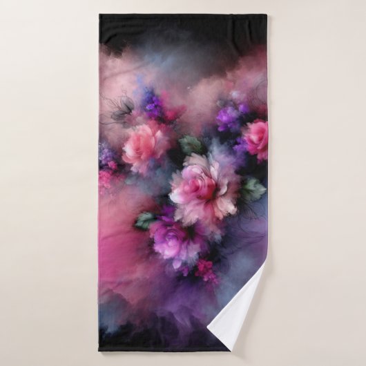 Aquarelle Rose rose et violet Dreamy (Serviette de bain)