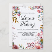 Aquarelle rose rose Faire-part de mariage florale (Devant)